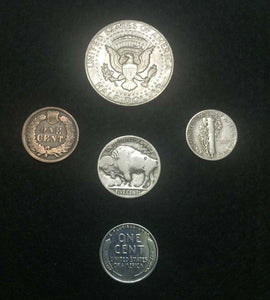 Antique Lot - Buffalo Nickel SILVER Dime Indian Head & Steel Penny & Half Dollar - Collectors Couch