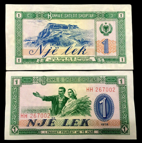 Albania 1 Leke 1976 Banknote World Paper Money UNC Currency Bill Note - Collectors Couch