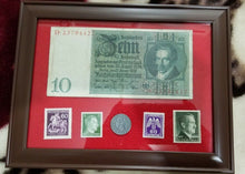 Load image into Gallery viewer, German WW2 Rare 10 Rp Coin wth Stamps &amp; V RARE 10 Mark Bill - Collectors Couch