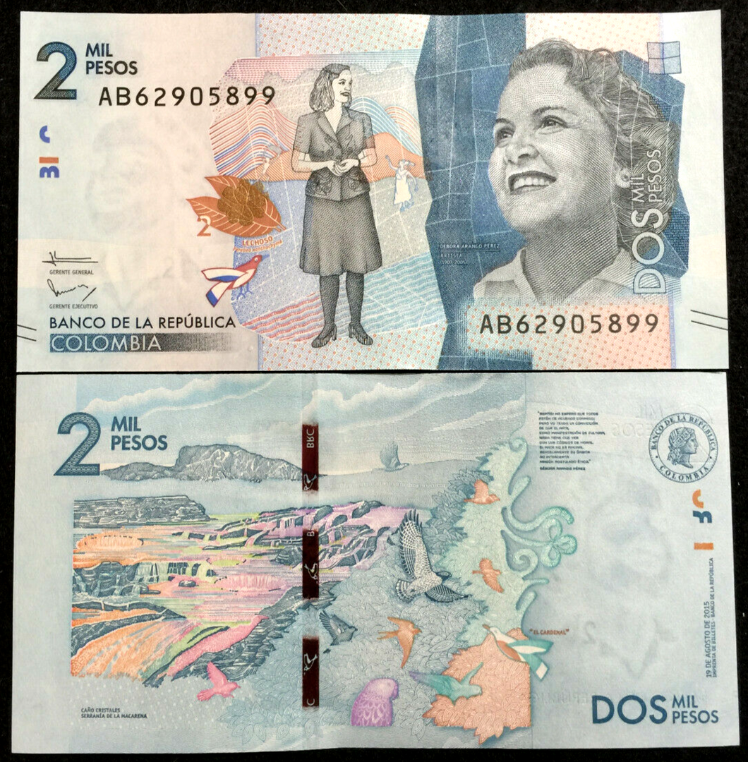 Colombia 2000 Pesos 2015 P458a Banknote World Paper Money UNC Currency Bill Note - Collectors Couch