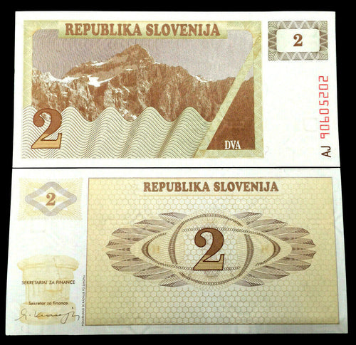 Slovenia 2 Tolar 1990 Banknote World Paper Money UNC Currency Bill Note - Collectors Couch