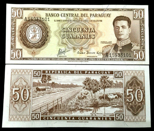 Paraguay 50 Guaranies 1952 Banknote World Paper Money UNC Currency Bill - Collectors Couch