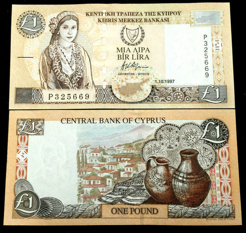 Cyprus 1 Pound 2004 Banknote World Paper Money UNC Currency Bill Note - Collectors Couch