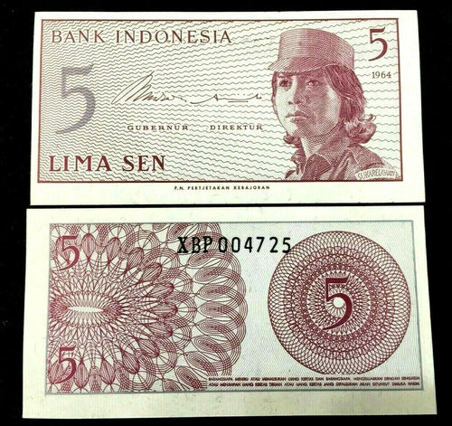 Indonesia 5 Sen Banknote World Paper Money UNC Currency Bill Note - Collectors Couch