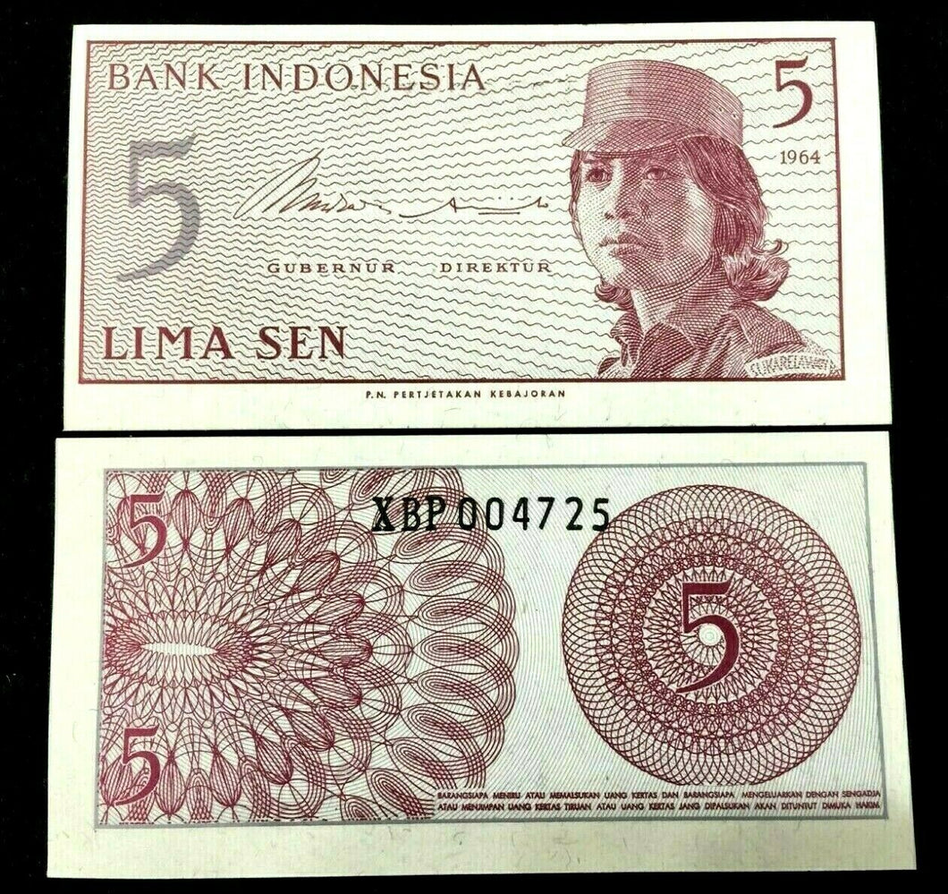 Indonesia 5 Sen Banknote World Paper Money UNC Currency Bill Note