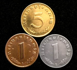 ✯ German WW2 Rare Coins ✯ 1 Pf Copper, 1 Pf Zinc , 5 Pf Brass ✯ Great Investment