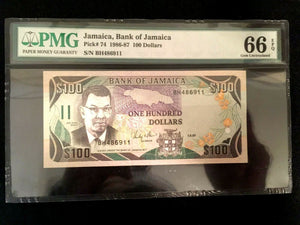Jamaica $100 1986 World Paper Money UNC Currency - PMG Certified - Collectors Couch