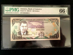 Jamaica $100 1986 World Paper Money UNC Currency - PMG Certified