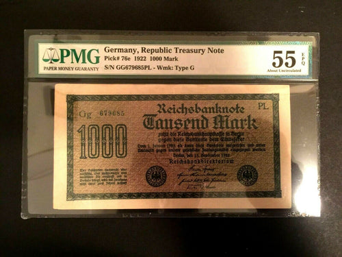 Antique Rare Historical 1000 German Mark 1922 - Uncirculated PMG Certified EPQ - Collectors Couch