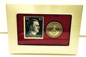 German  Rare 10 Rp Brass Coin with  Stamp in a Secure Metal Disp Frame