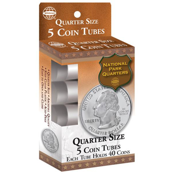 New QUARTER Size Coin Tubes From Whitman - 4 Packs Of 5 Each. Tube Hold 40 Coins - Collectors Couch