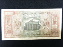 Load image into Gallery viewer, German Rare WW2 20 Mark Bill &amp; German 50 Pf Coin with UNC Stamps