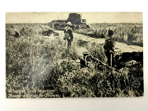 Antique WW1 Rare Postcard - Whippet Tank In Action - Historical Artifact - Collectors Couch