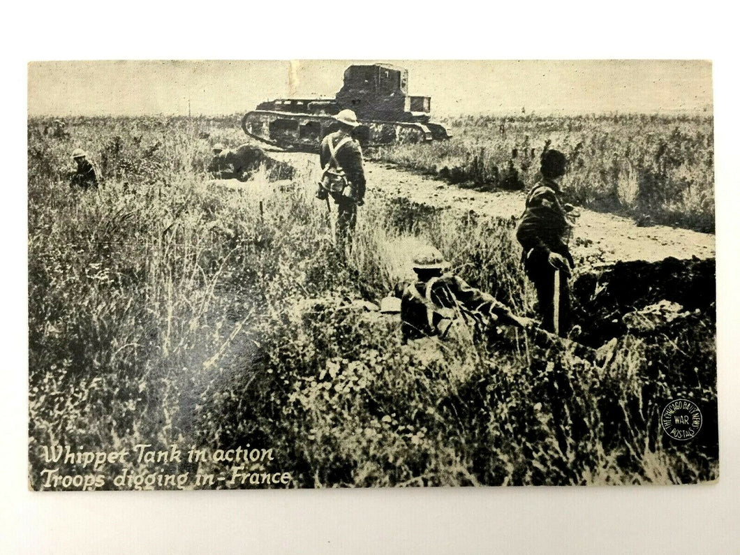 Antique WW1 Rare Postcard - Whippet Tank In Action - Historical Artifact