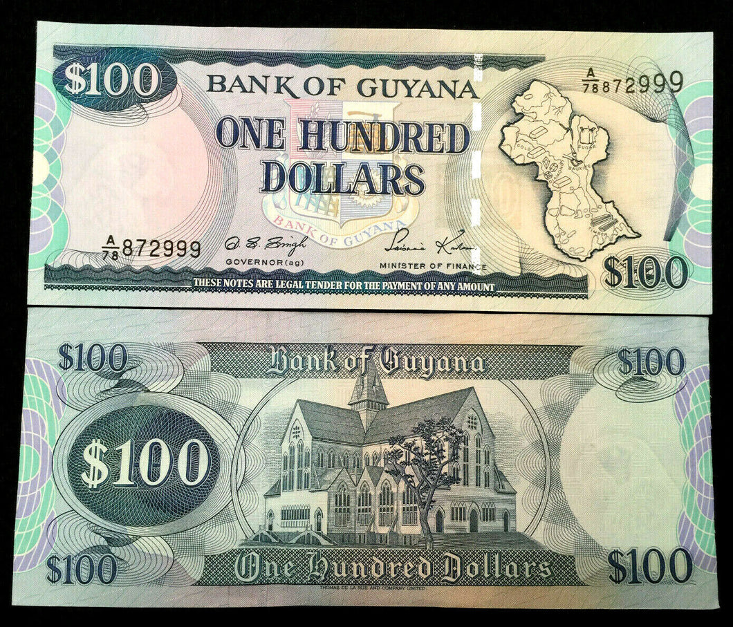 GUYANA 100 Dollars Year 1999 Banknote World Paper Money UNC
