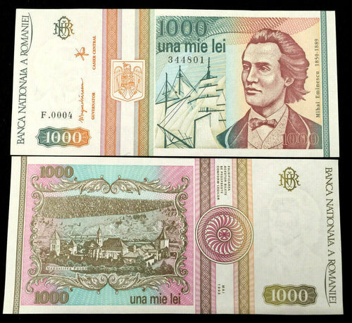 Romania 1000 Lei 1993 Banknote World Paper Money UNC Currency Bill Note - Collectors Couch