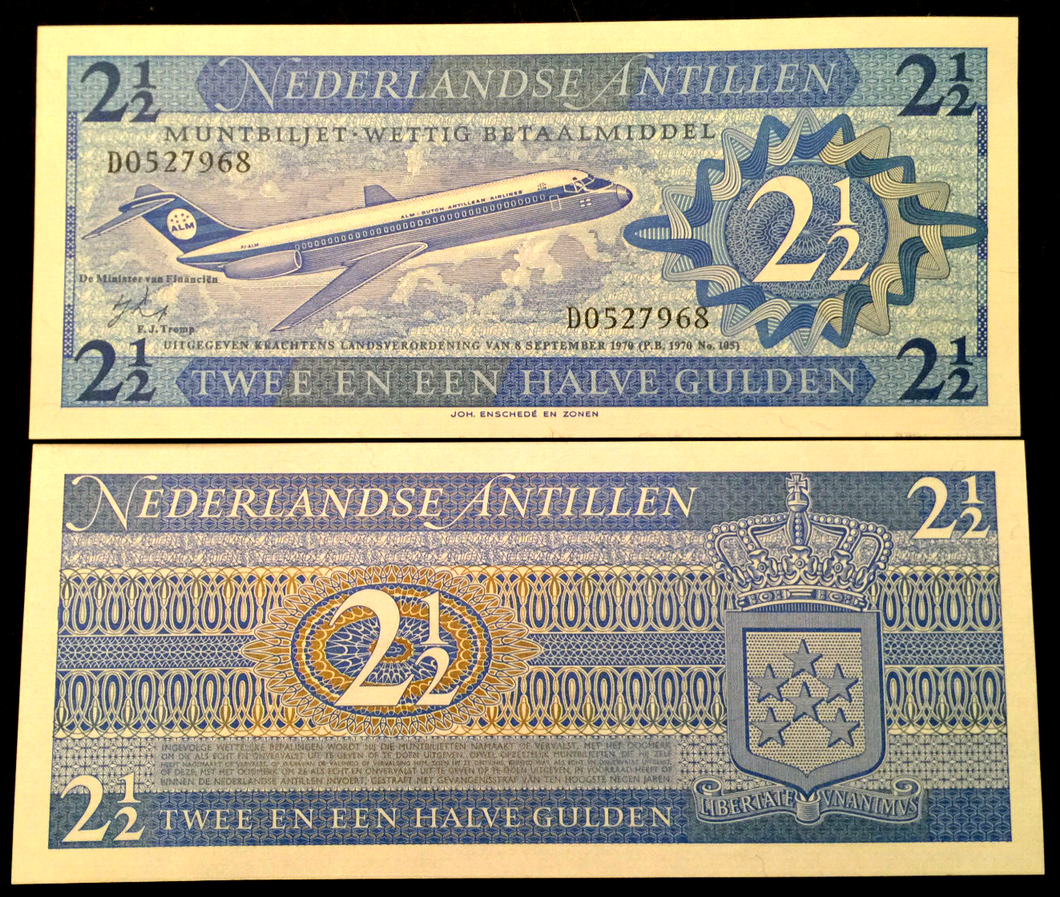 Netherlands Antilles P21(U) 2 1/2 Gulden 1970 Banknote World Paper Money UNC - Collectors Couch
