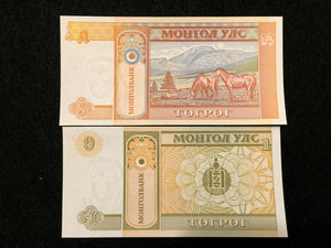 Mongolia UNC Banknote Set - 10 20 50 Mongo and 1 5 10 20 50 100 Tugrik