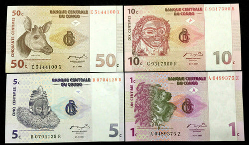 Congo 50,10,5,1 Centime Banknote Set World Paper Money UNC Currency Bill Note - Collectors Couch