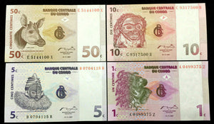 Congo 50,10,5,1 Centime Banknote Set World Paper Money UNC Currency Bill Note