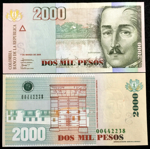 Colombia 2000 Pesos 2005 P457 Banknote World Paper Money UNC Currency Bill Note - Collectors Couch