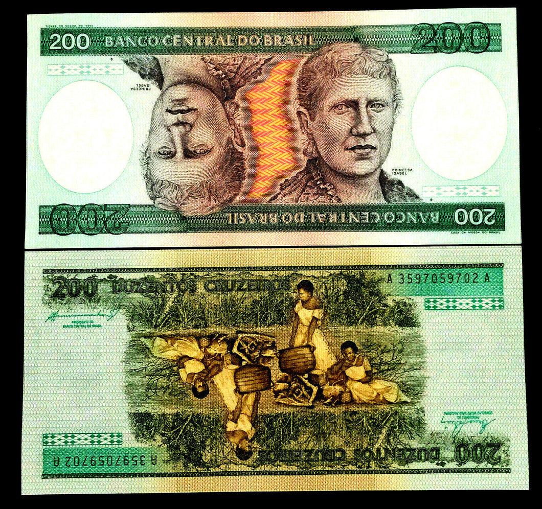 Brazil 200 Cruzeiros Banknote World Paper Money UNC Currency Bill Note