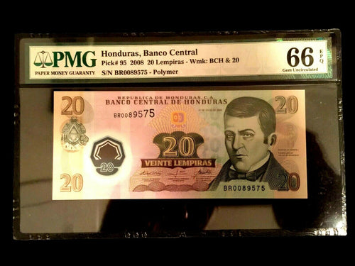 Honduras 20 Lempiras 2003 Banknote World Paper Money UNC - PMG Certified - Collectors Couch