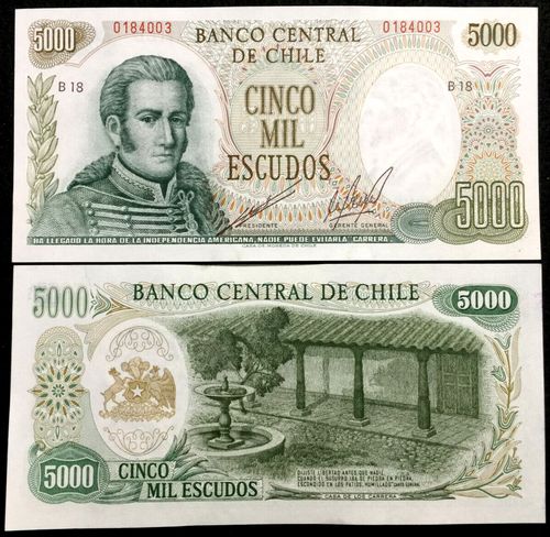 Chile 5000 Escudo 1967-76 P147b Banknote World Paper Money UNC Currency Bill - Collectors Couch