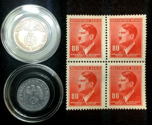 Rare WW2 German 1 Reichspfennig Coin and Unused Stamps Historical WW2 Artifacts