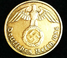 Load image into Gallery viewer, German WW2 Rare 10 Rp Brass Coin &amp; Stamp in a Secure Metal Disp Frame - Collectors Couch