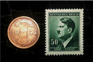 Authentic German WW2 Unused Stamp & Rare WW2 German 1 Reichspfennig - Collectors Couch