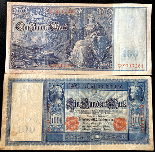 Germany 100 Mark 1910 Red Seal Banknote - 112 Years Old - Collectors Couch