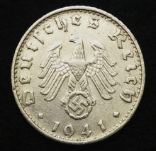Load image into Gallery viewer, German WW2 Rare 50 Rp Coin with &amp; Stamp in a Secure Metal Disp Frame