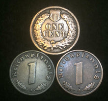 Load image into Gallery viewer, WW2 German Coins and Indian Head Cent Authentic Historical Artifacts