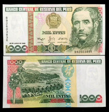 Load image into Gallery viewer, PERU 1000 INTIS Banknote World Paper Money UNC Currency Bill Note