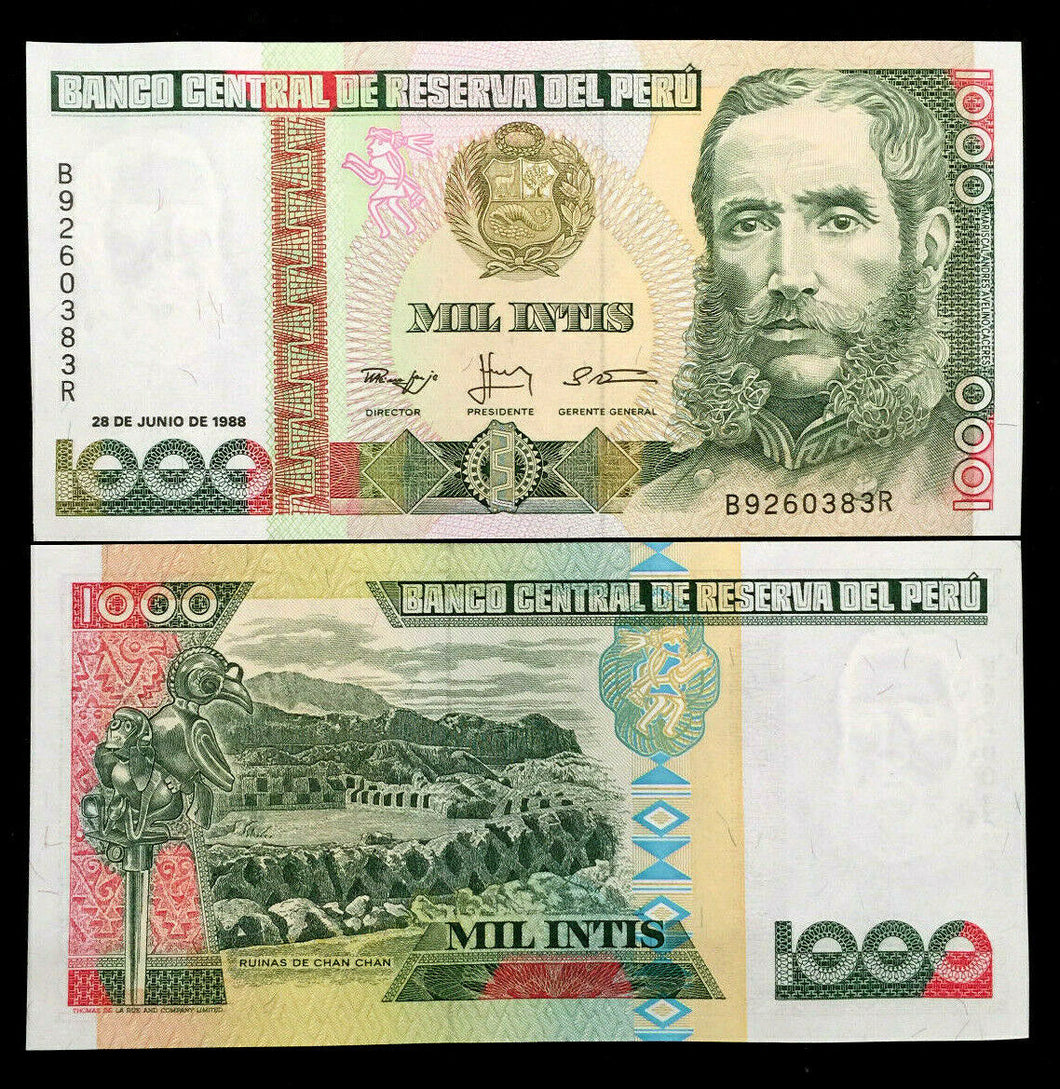 PERU 1000 INTIS Banknote World Paper Money UNC Currency Bill Note