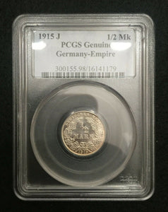 1915 J Germany Empire 1/2 Mark PCGS Rare Coin
