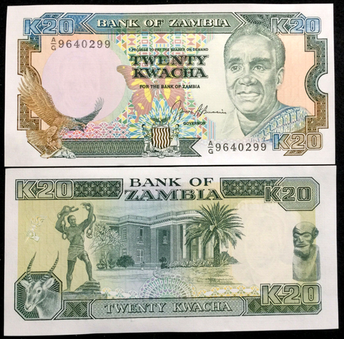 Zambia 20 Kwacha 1989-1991 P32b Banknote World Paper Money UNC Currency Bill - Collectors Couch