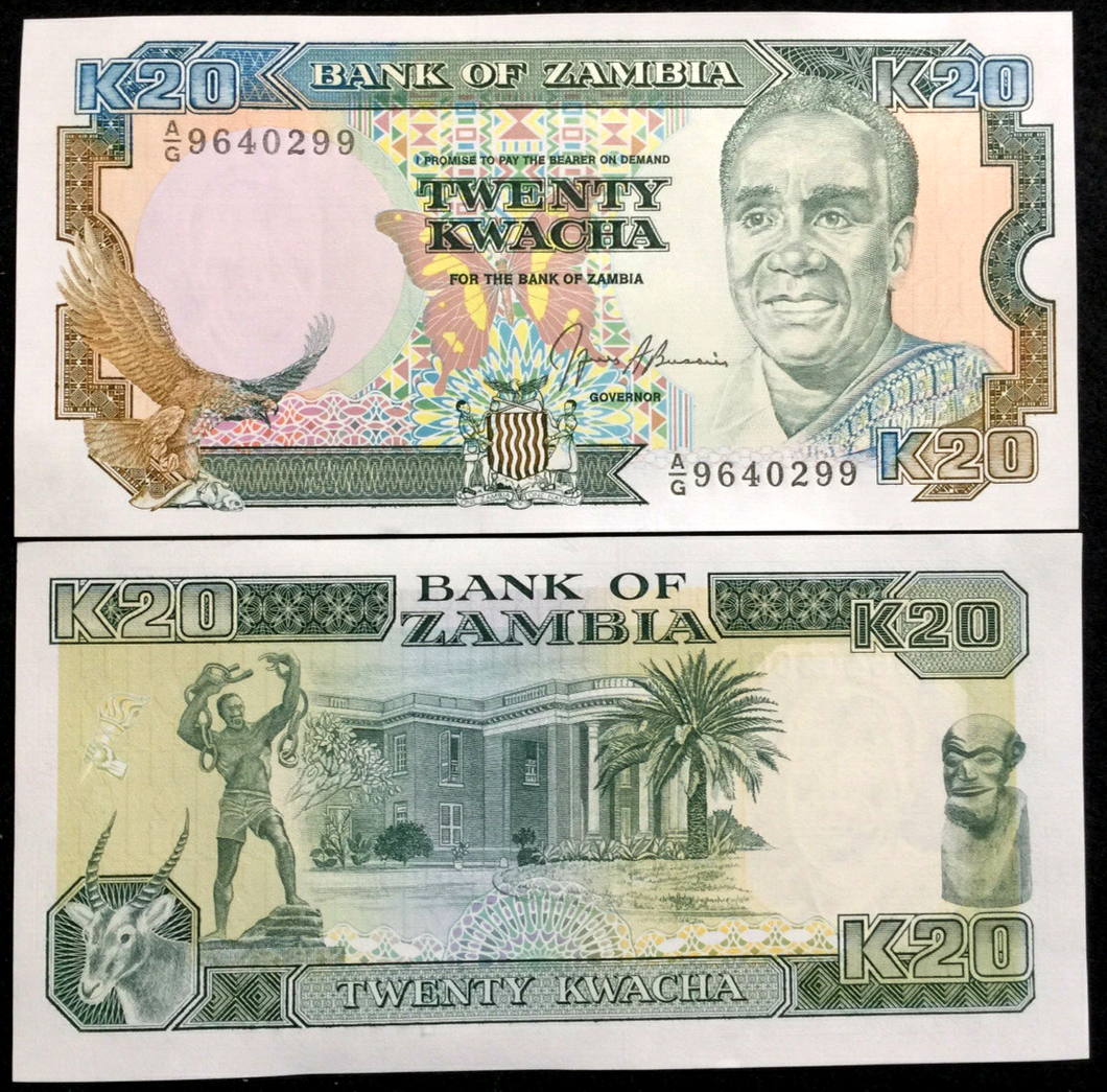 Zambia 20 Kwacha 1989-1991 P32b Banknote World Paper Money UNC Currency Bill