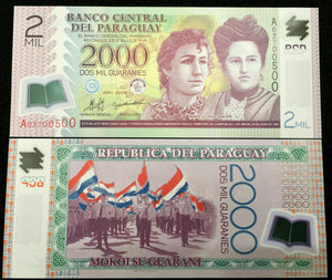 Paraguay 2000 Guaranies Polymer Banknote World Paper Money UNC Currency Bill