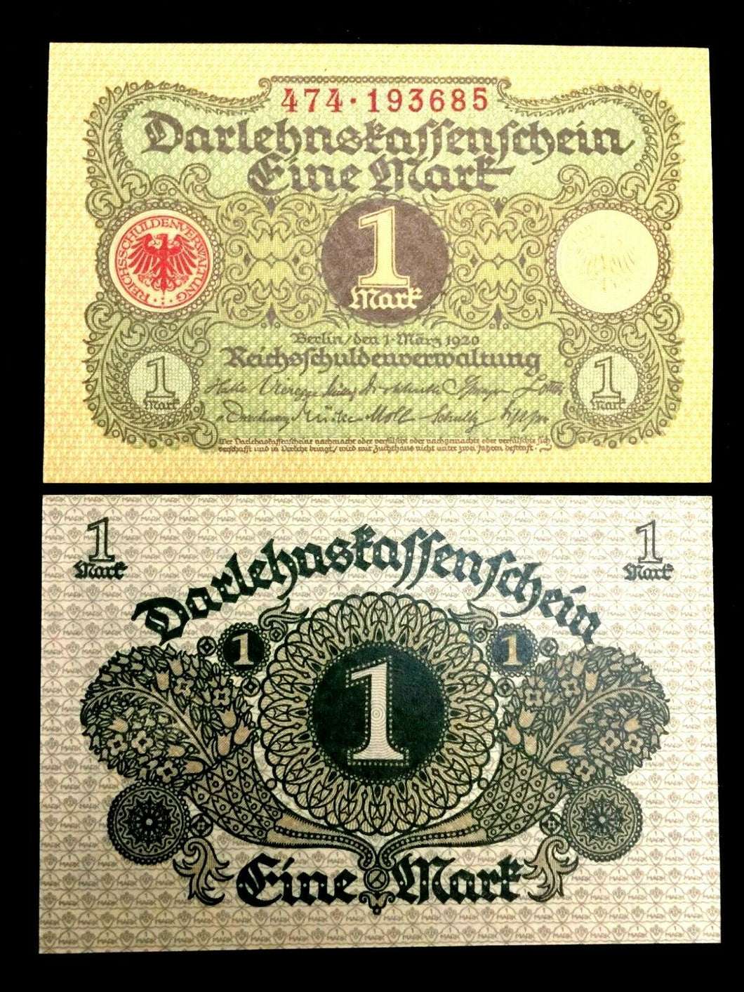 Vintage Authentic 1920 Germany 1 Mark Bank Note - 100 Years Old - UNC