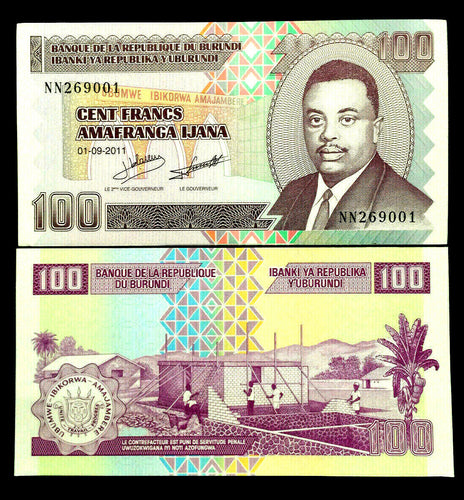 Burundi 100 Francs Banknote World Paper Money UNC Currency Bill Note - Collectors Couch