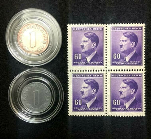 Authentic German WW2 Coins & Unused Purple Stamps - Antique Historical Artifacts - Collectors Couch