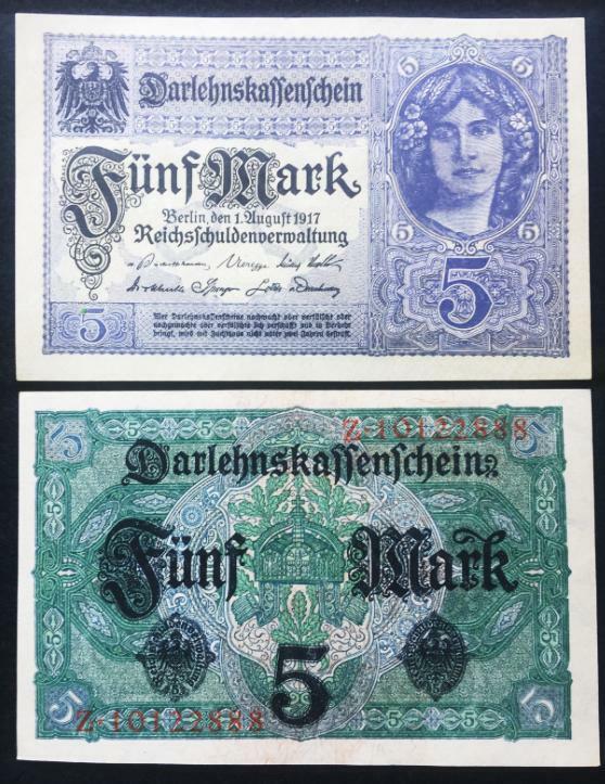 Germany 5 Mark Bill - UNC Uncirculated - Very Rare Bill - 1917 BERLIN