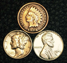 Load image into Gallery viewer, Authentic Mercury Dime 90% SILVER &amp; Steel Penny &amp;100 Years Old Indian Head Penny