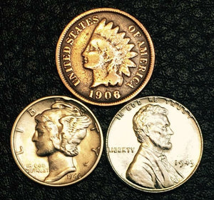 Authentic Mercury Dime 90% SILVER & Steel Penny &100 Years Old Indian Head Penny