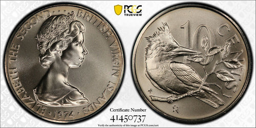 British Virgin 10 Cents 1974 PCGS MS70 - Collectors Couch