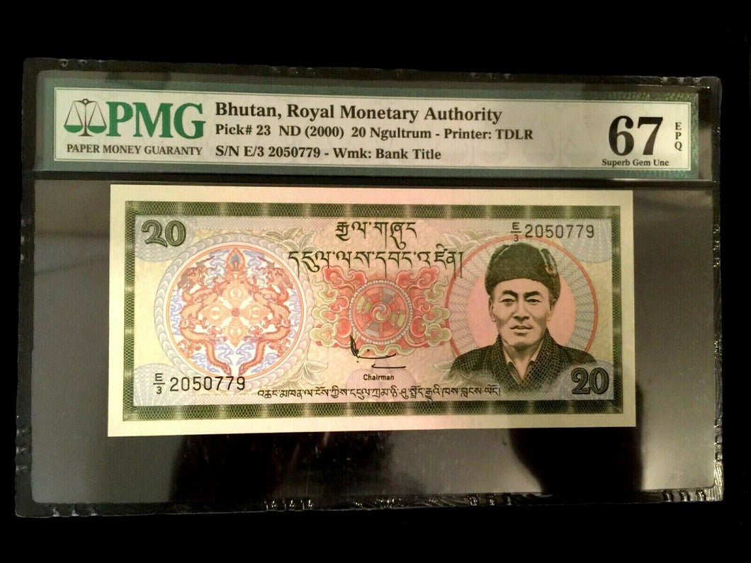 Bhutan 20 Ngultrum 2000 World Paper Money UNC Currency - PMG Certified