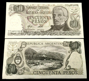 Argentina 50 Pesos 1976-78 Banknote World Paper Money UNC Currency Bill Note - Collectors Couch