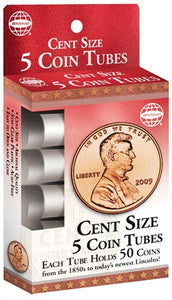 New Cent Size Coin Tubes From Whitman - 4 Packs Of 5 Each. Tube Hold 50 Coins